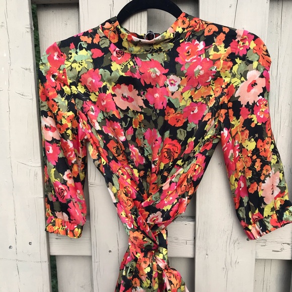 ZARA TRF FLOWER BLOUSE WRAP W/ EXTRA WIDE TIE SASH - Picture 2 of 8